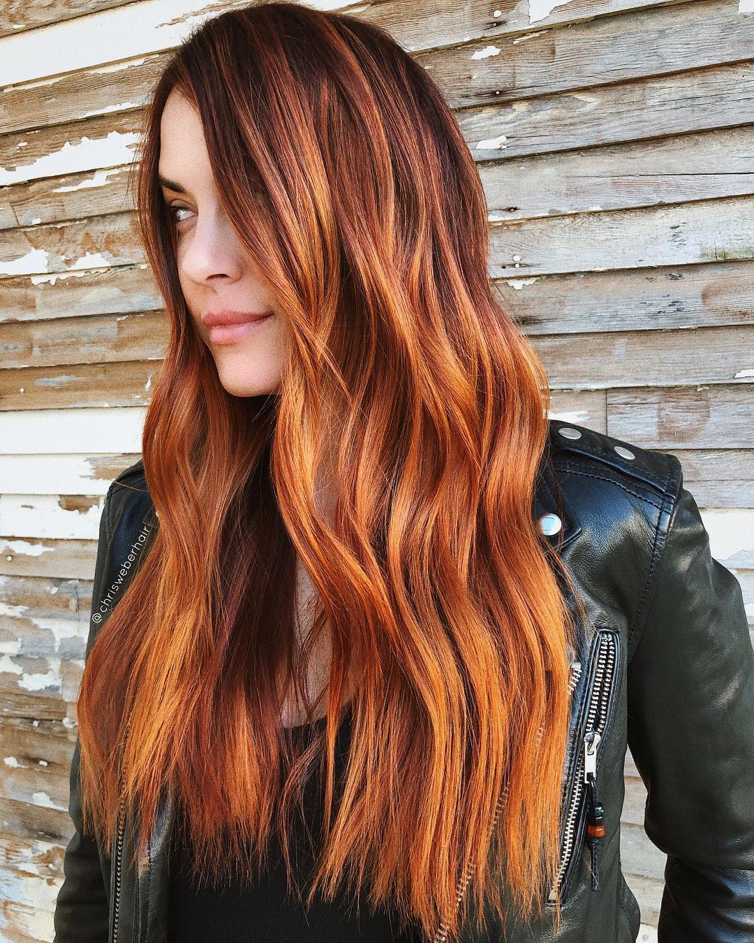 Ginger Red Balayage For Long Hair