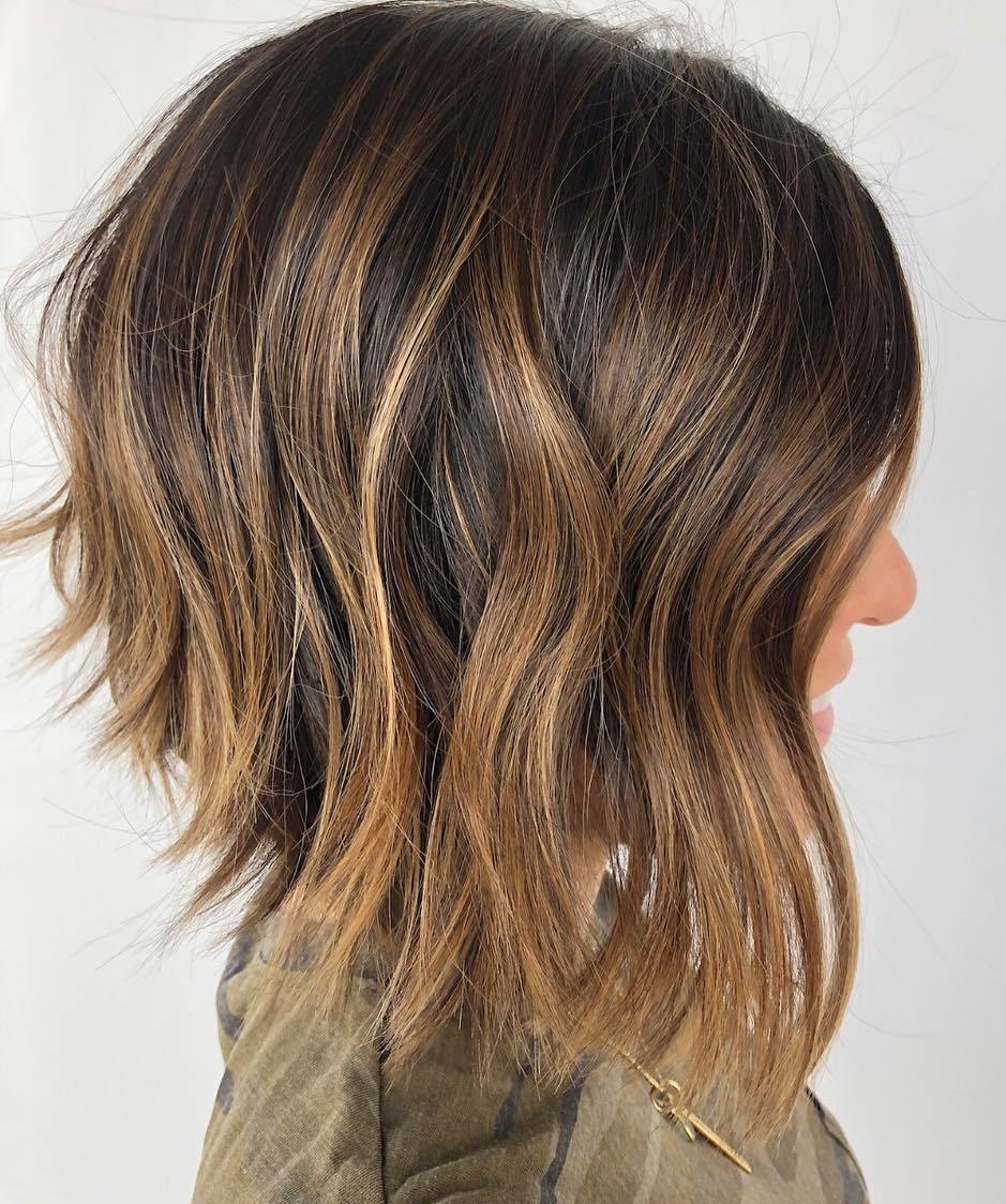 Shorter Dark Hair With Caramel Highlights