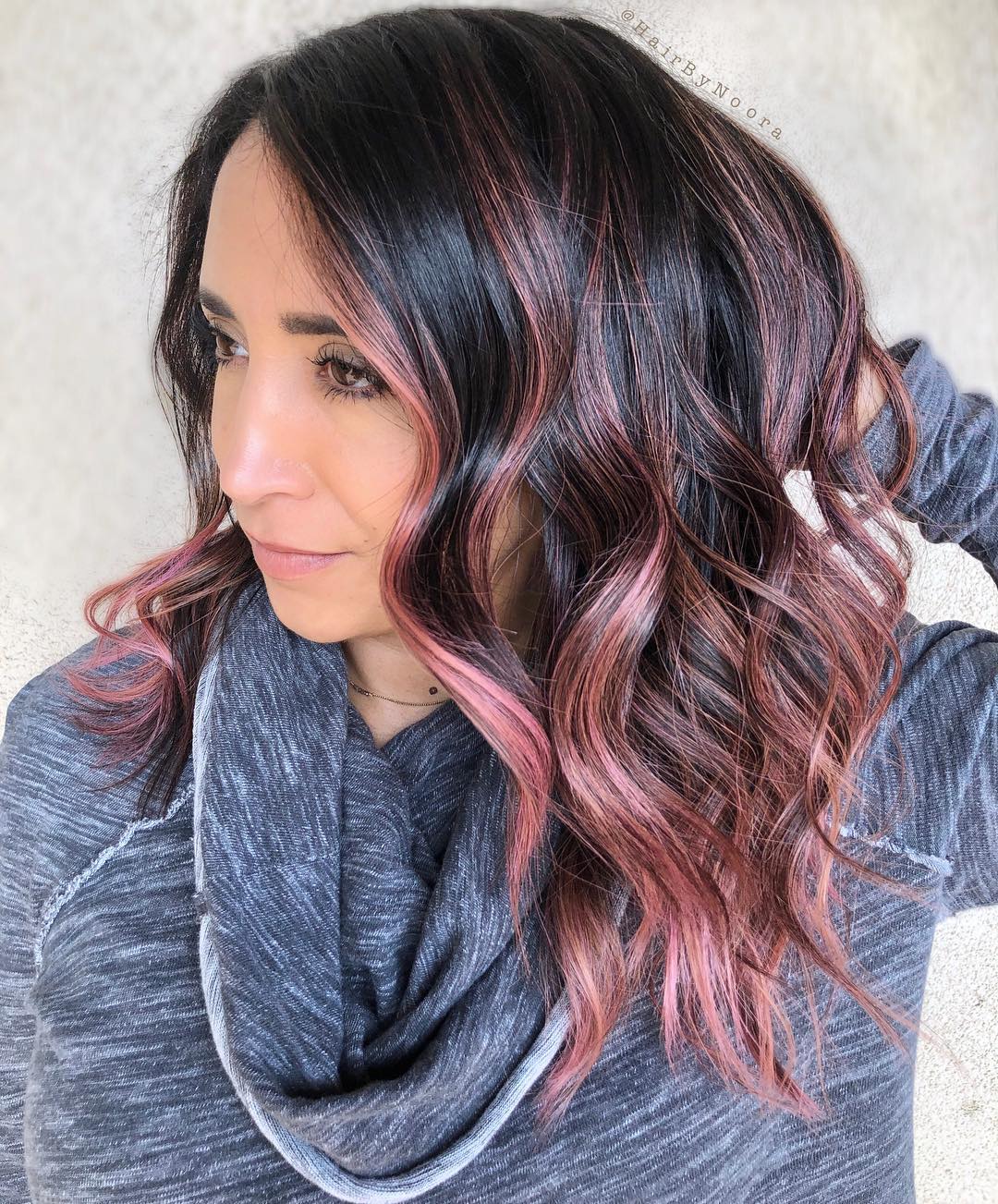 Dark Chocolate Hair With Pink Highlights