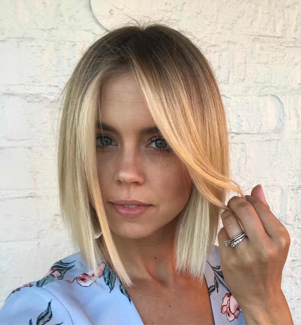 Blunt Blonde Bob With Root Shadow