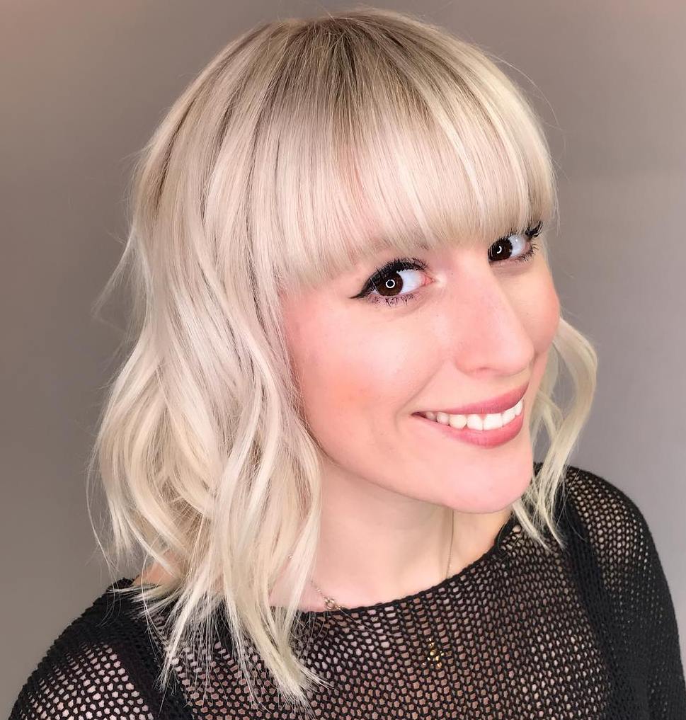 Blonde Wavy Lob With Bangs For Long Faces