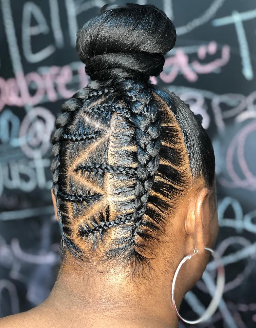 Black High Bun With Braids