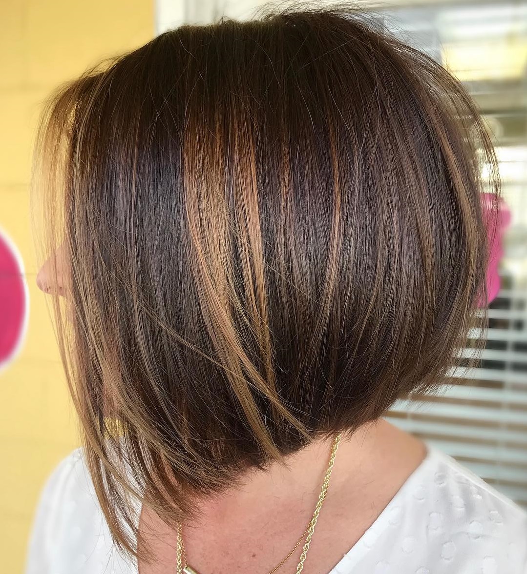 Short Straight Brown Bob With Caramel Highlights