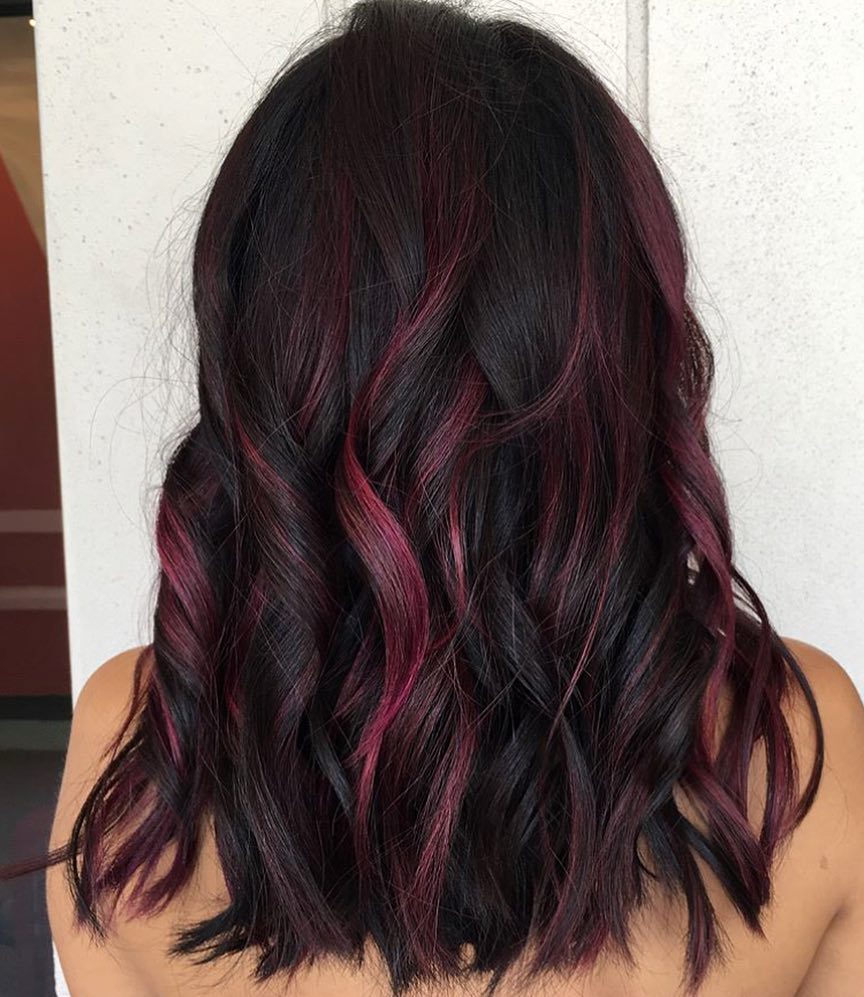 Black Hair With Pink And Purple Highlights