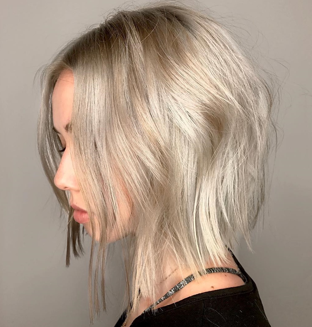 Longer Platinum Bob With Shadow Roots