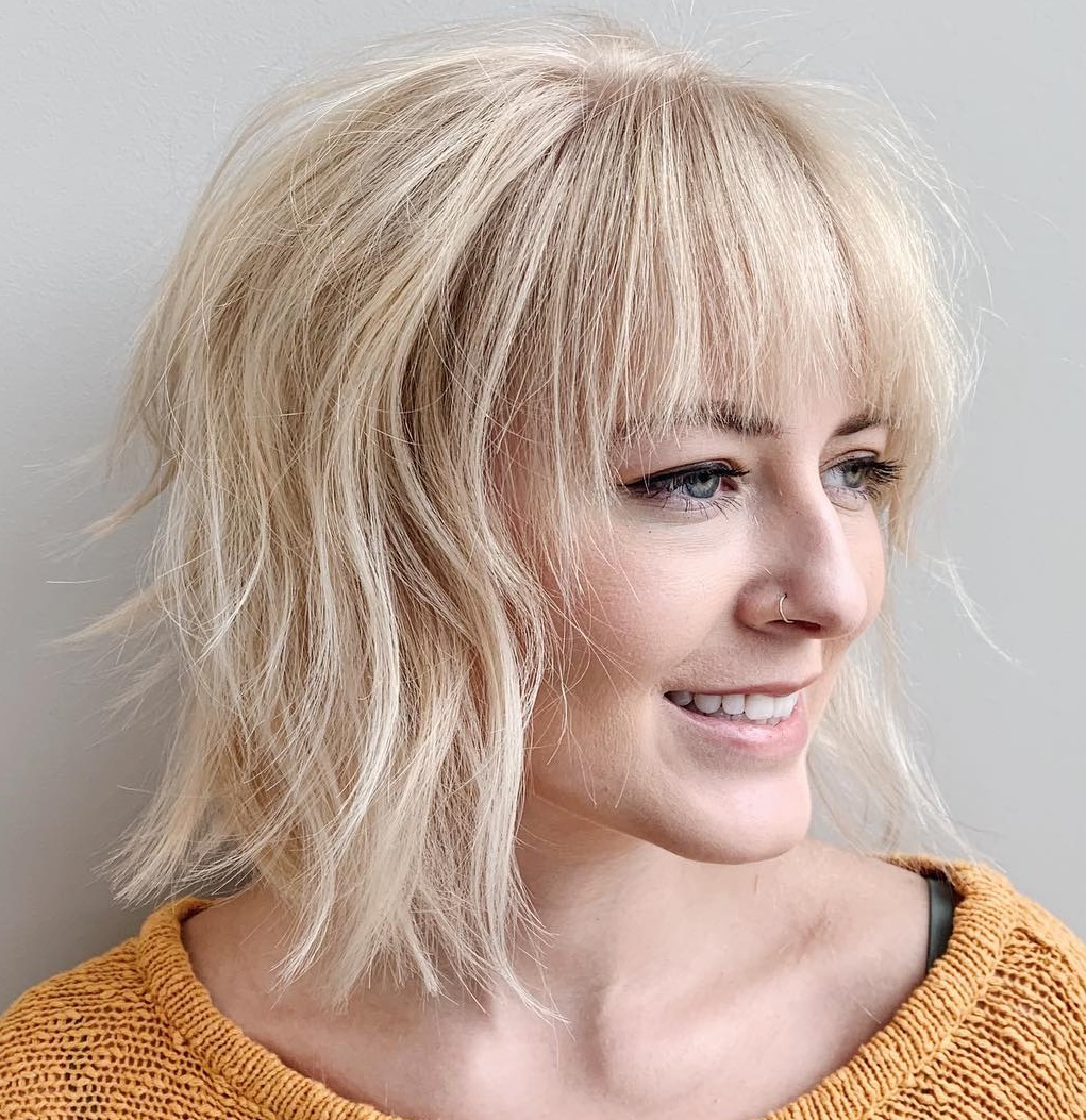 Blonde Shag Bob With A Textured Fringe