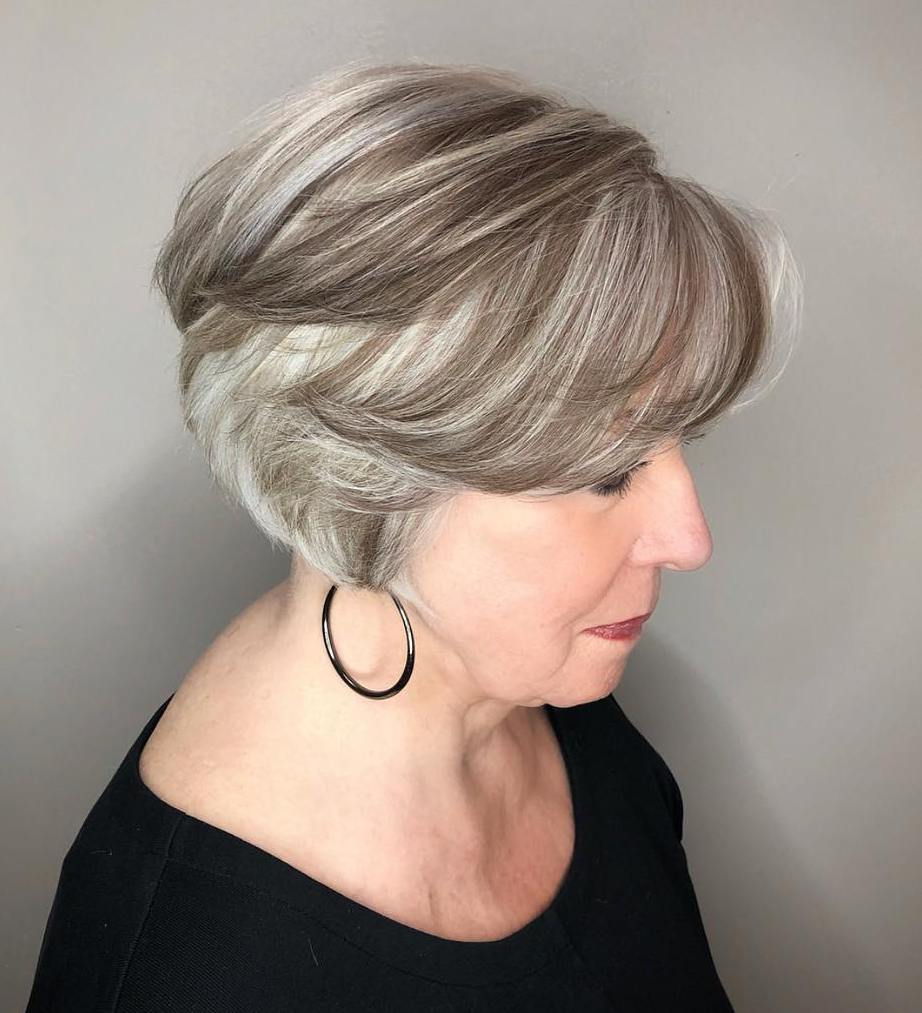 Short Layered Silver Brown Bob