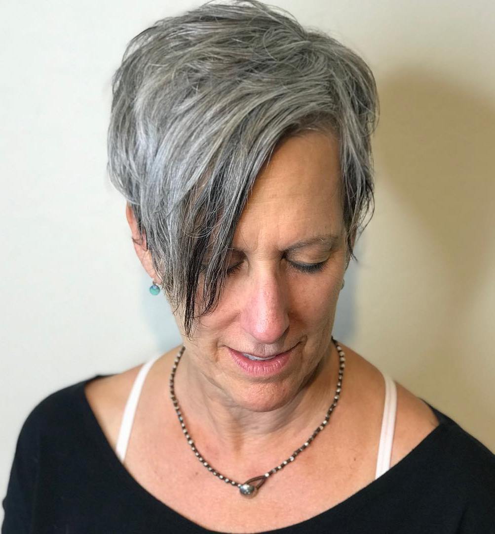 Sassy Gray Pixie With Black Lowlights