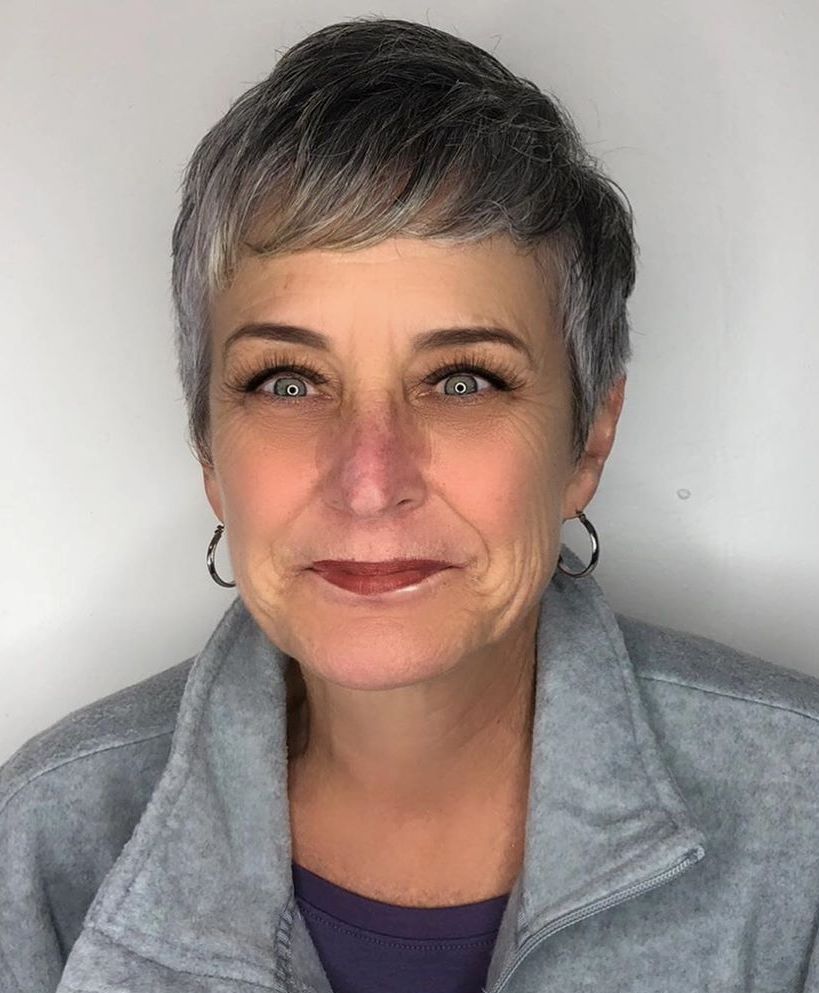 Gray Pixie Cut With Short Bangs