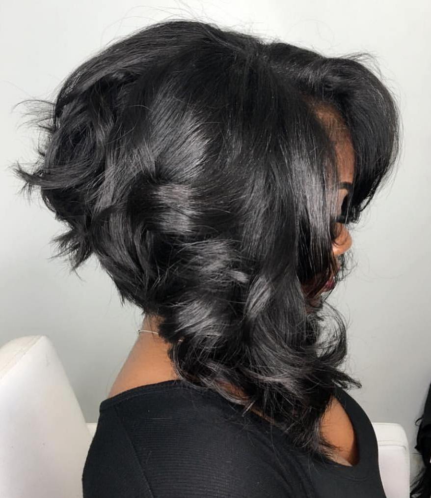 Black Angled Bob With Waves