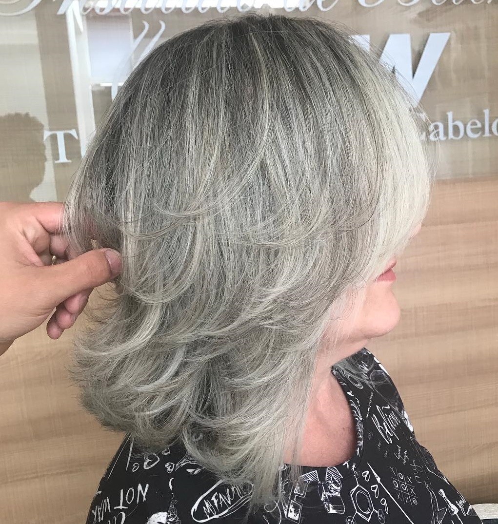 Medium Feathered Cut For Gray Hair