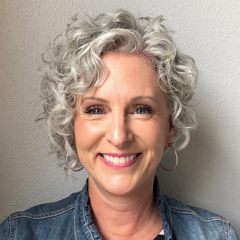 Short Curly Gray Asymmetrical Hairstyle