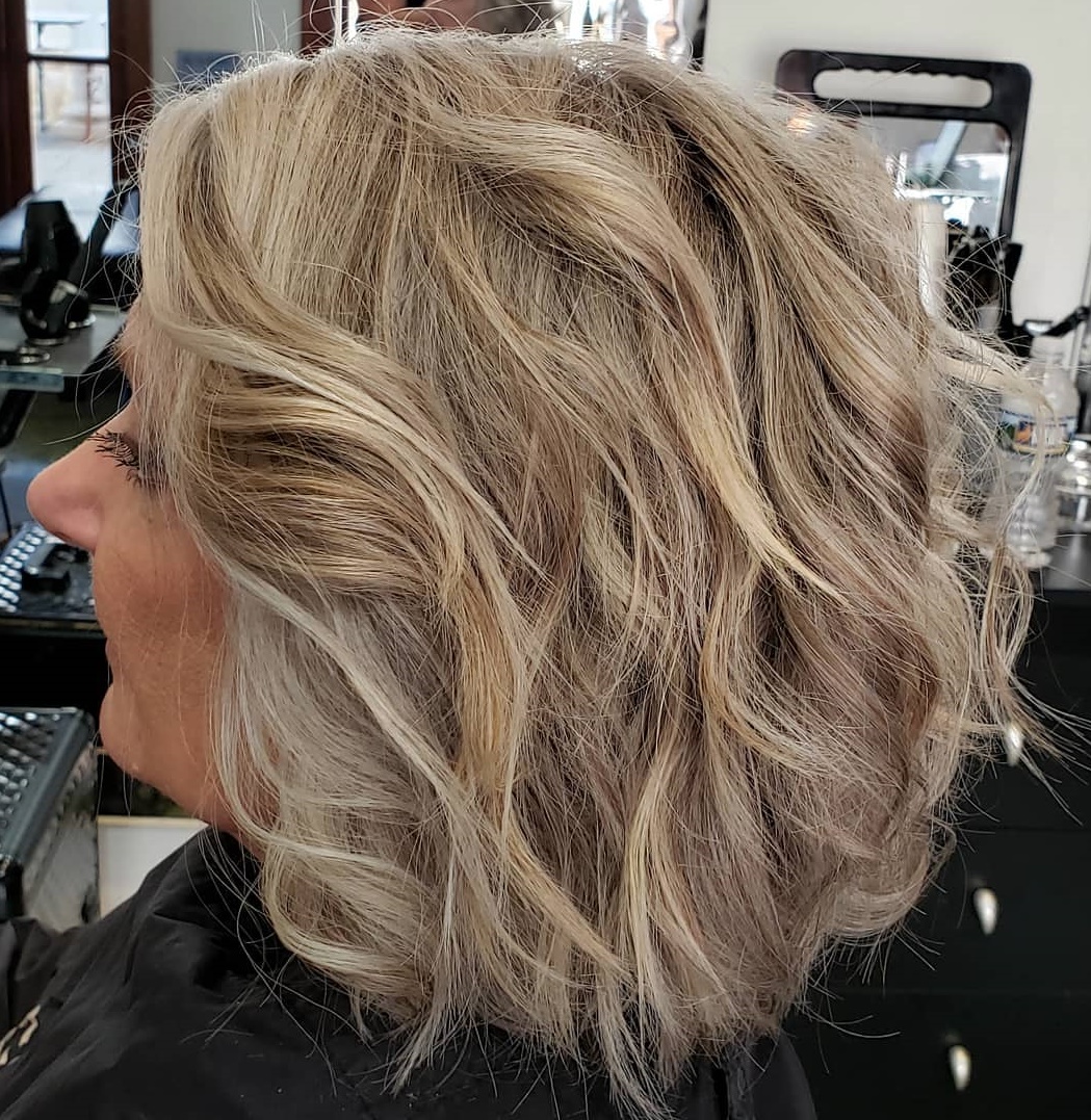 Gray And Bronde Wavy Layered Bob