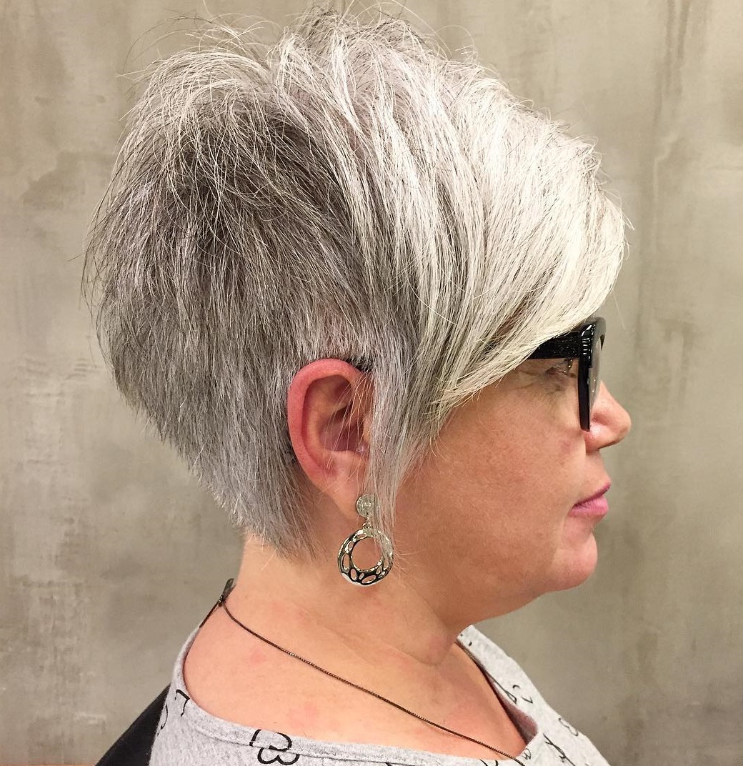 Stylish Gray Pixie With Long Bangs