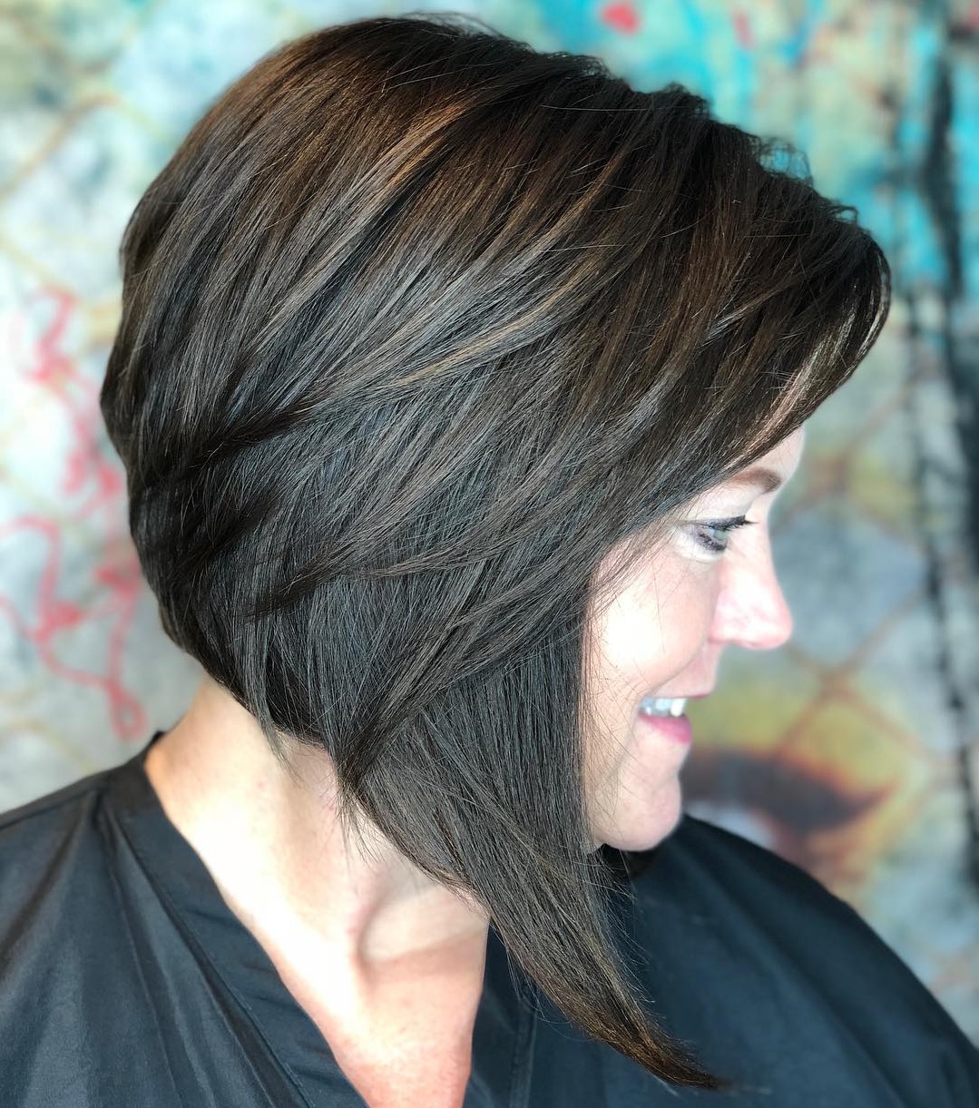 Layered Angled Brunette Bob