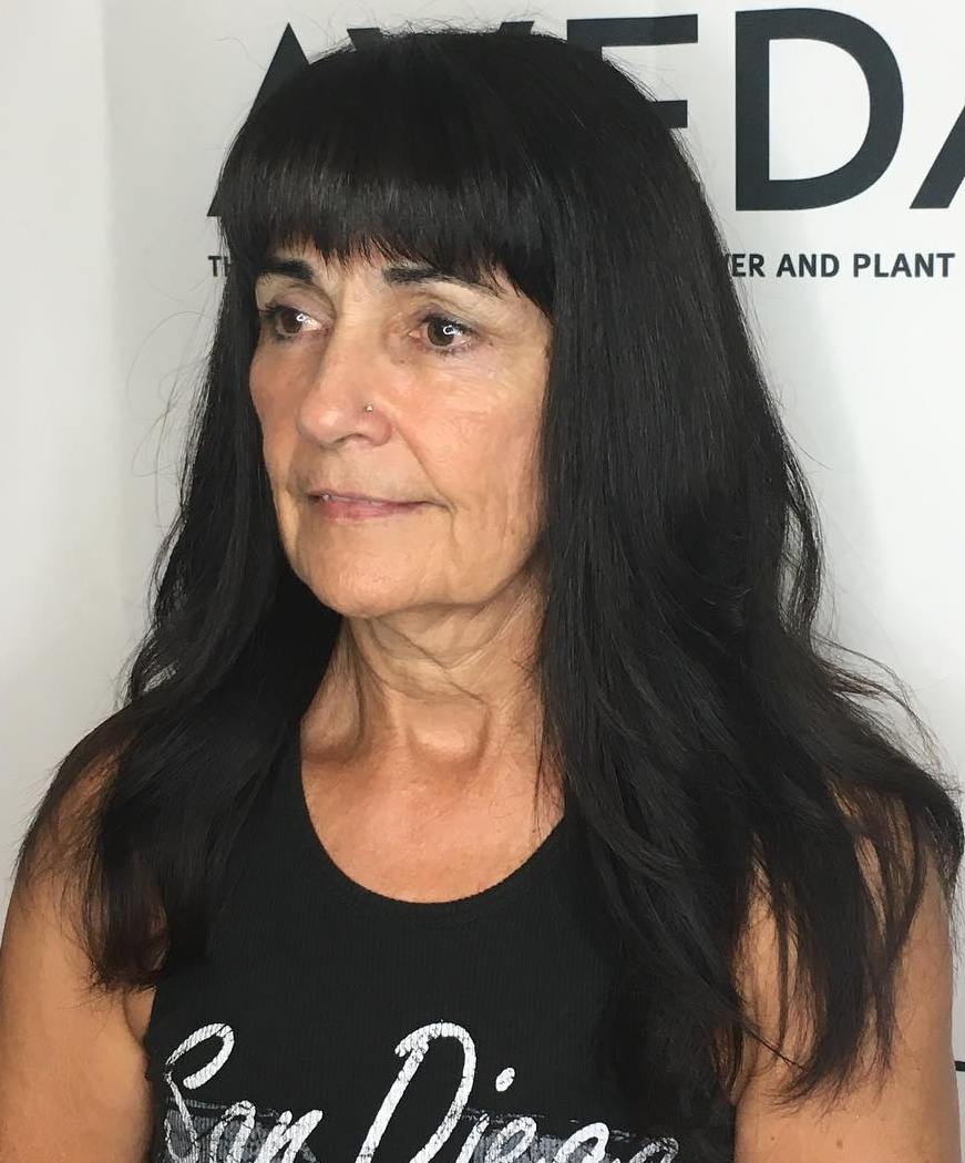 Long Jet Black Hair With Bangs Over 60
