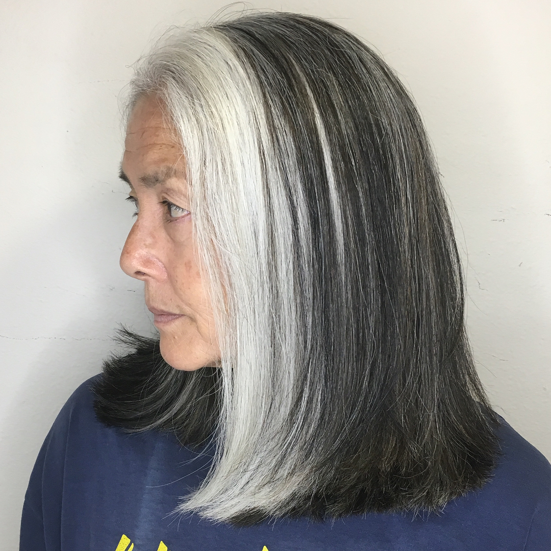 Gray And White Long Bob Over 60