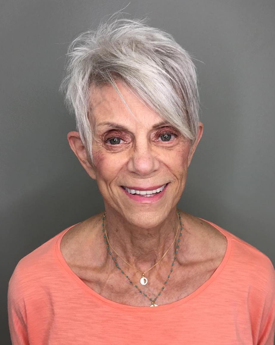 Silver Messy Pixie With Bangs