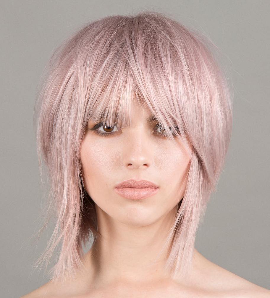 Voluminous Tousled Pastel Pink Lob