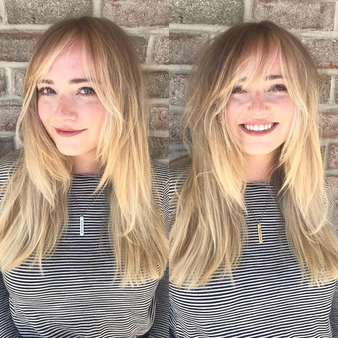 Long Shaggy Bronde Hairstyle With Bangs