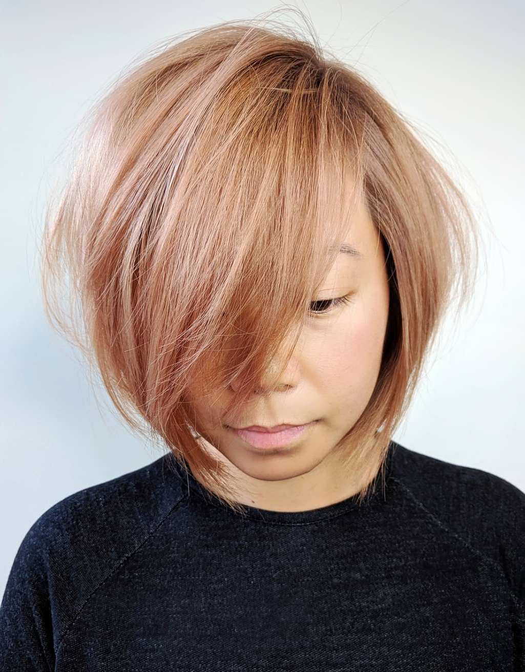 Tousled Rose Gold Bob Hairstyle