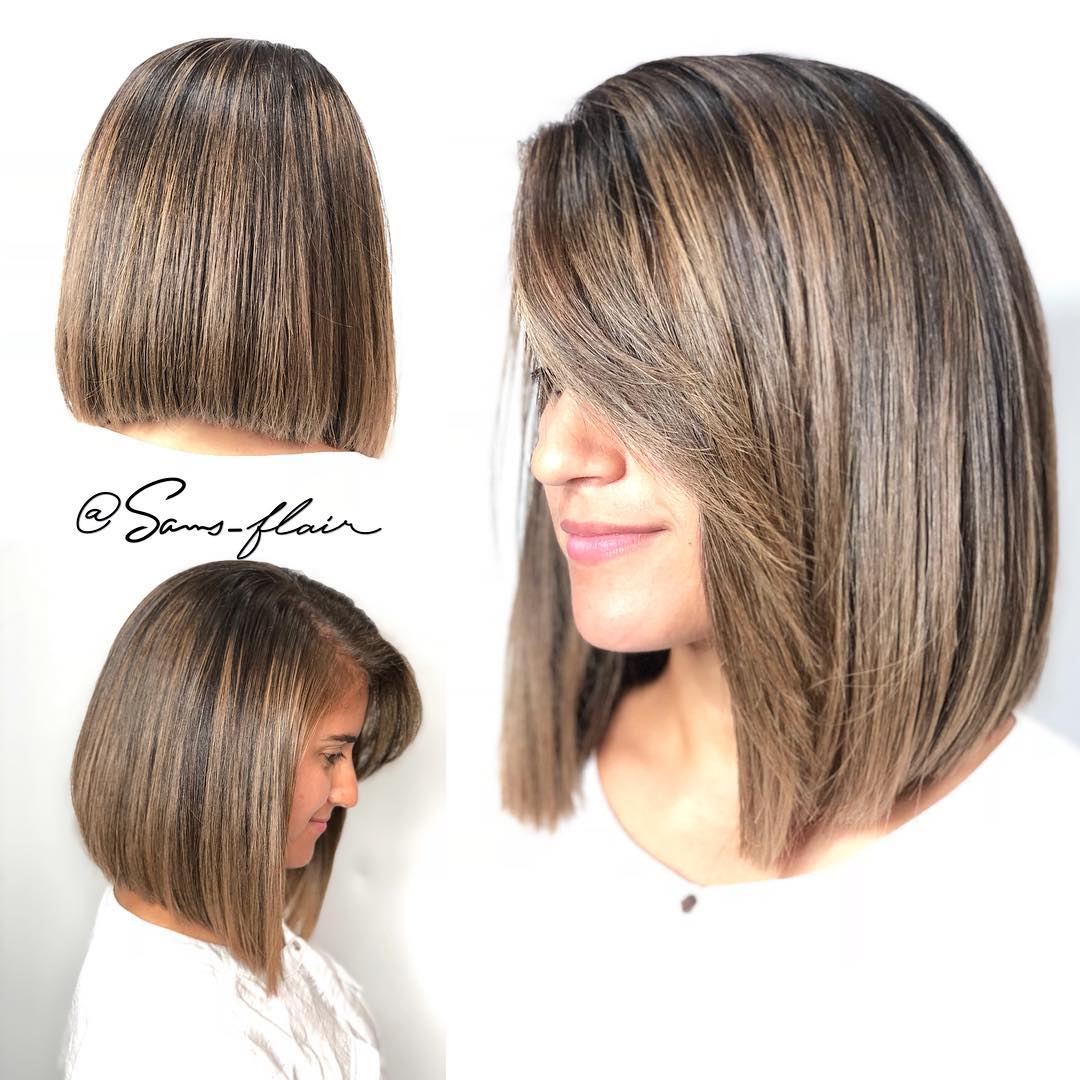 Sleek Brown Balayage Lob For Thick Hair