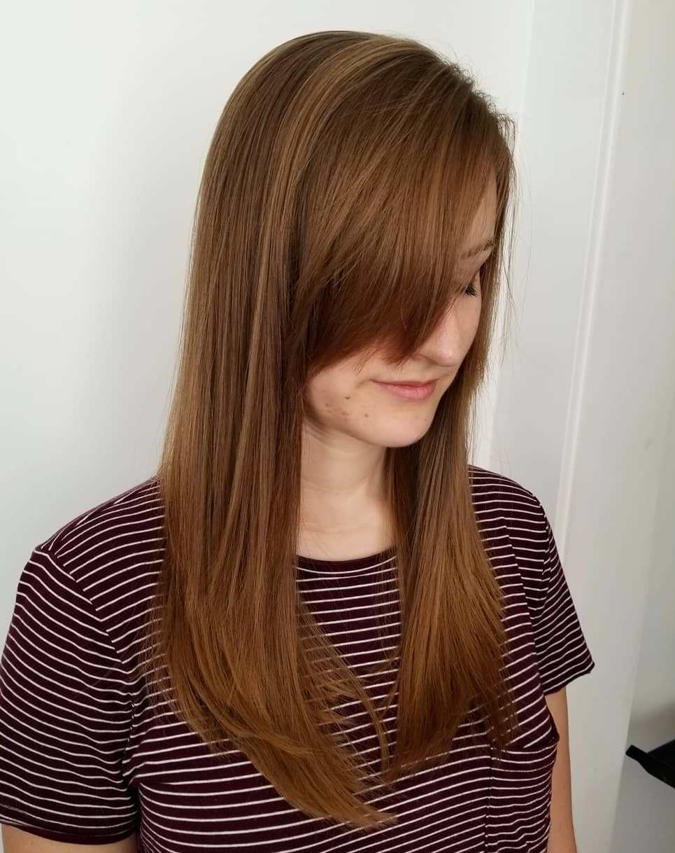 Long Chestnut Brown Cut With Side Bangs