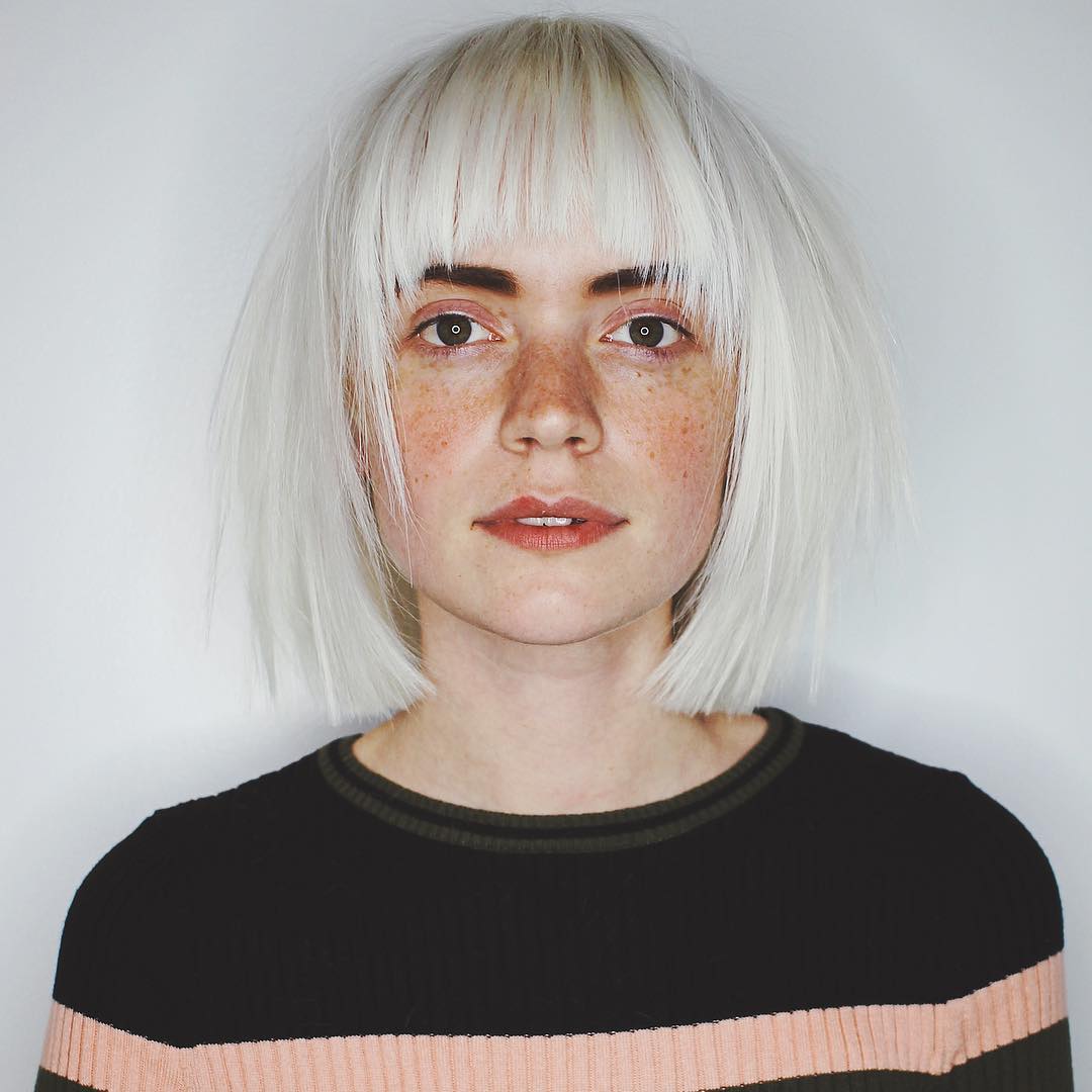 White Blunt Bob With Arched Bangs