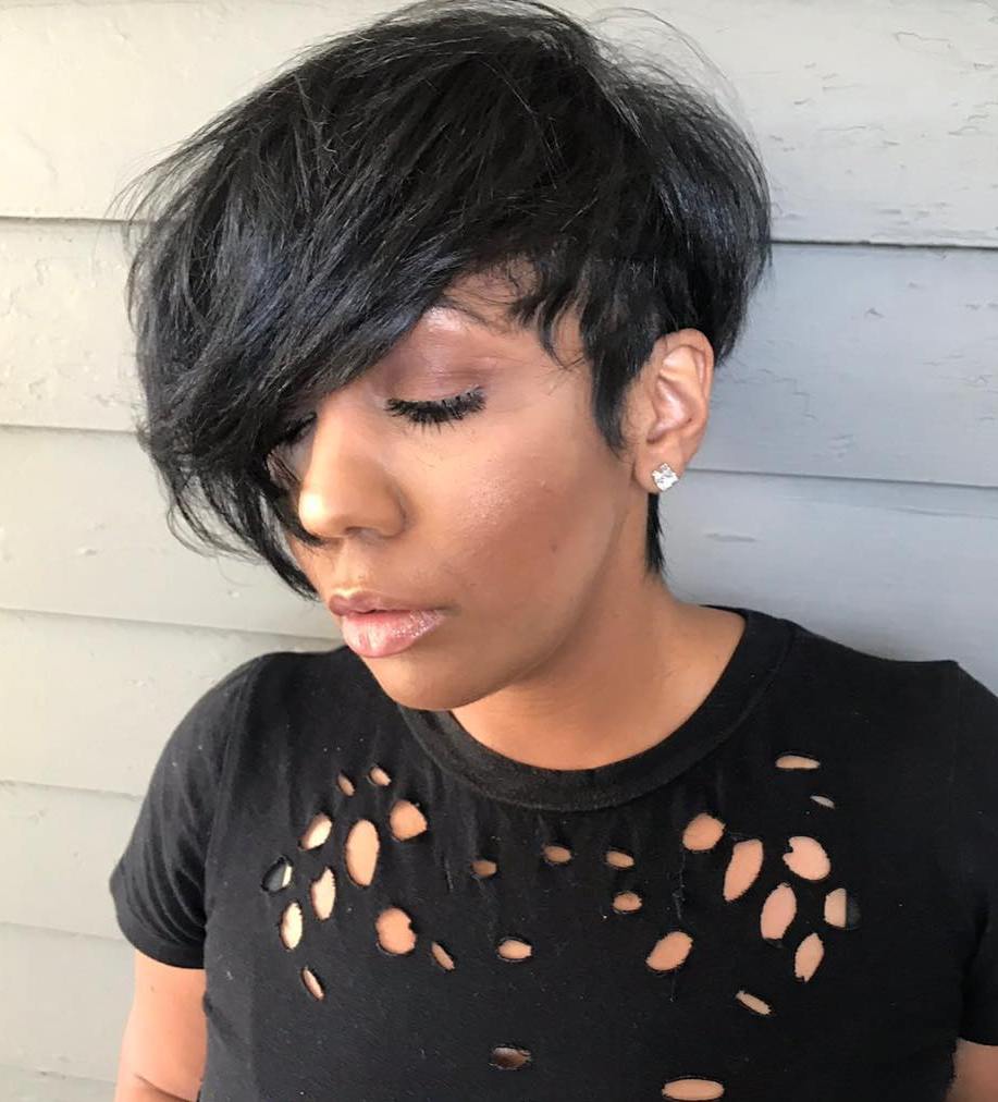 Messy Black Pixie With Long Side Bangs