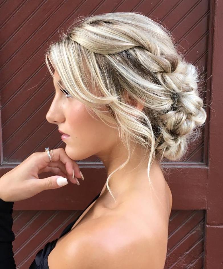 Low Loose Braided Updo With Bangs