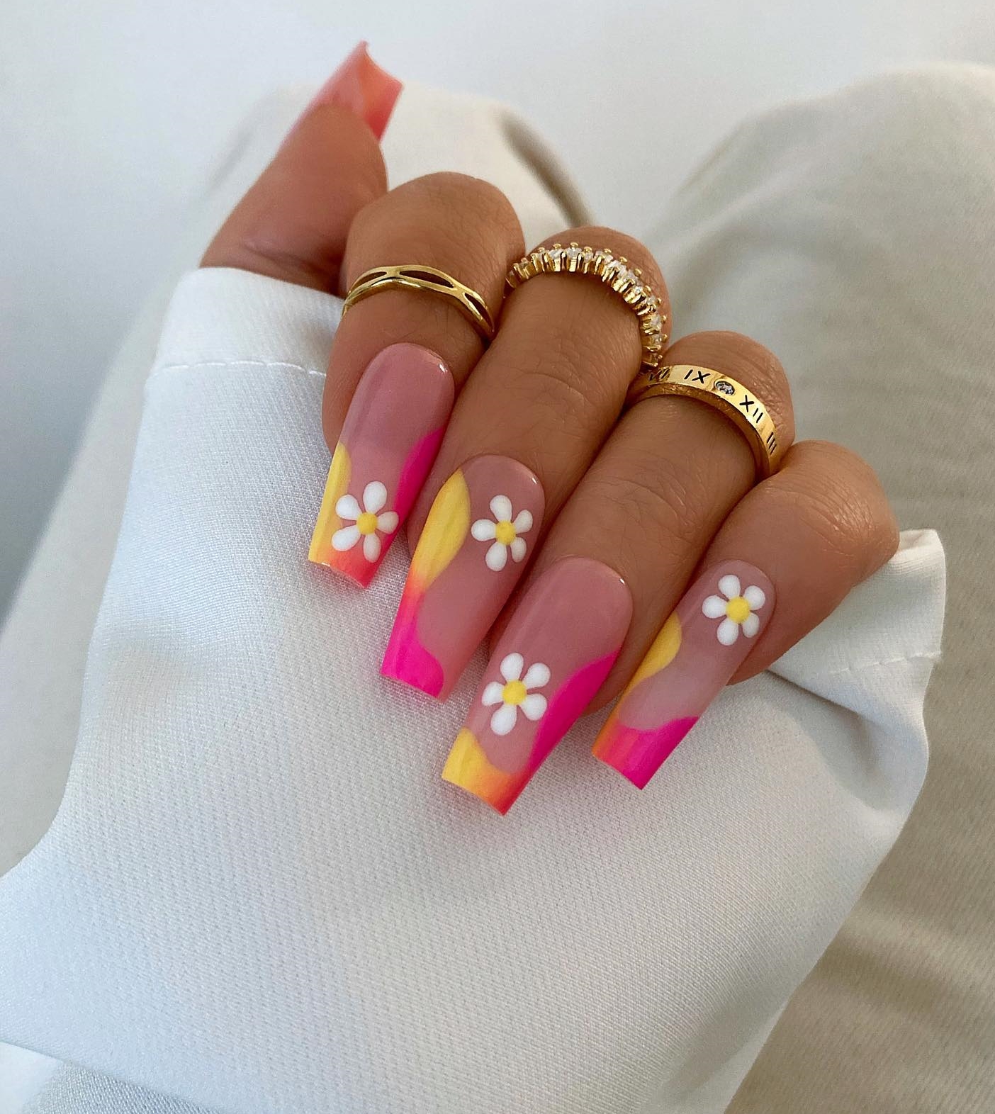 Bright Summer Nails with Flower Design