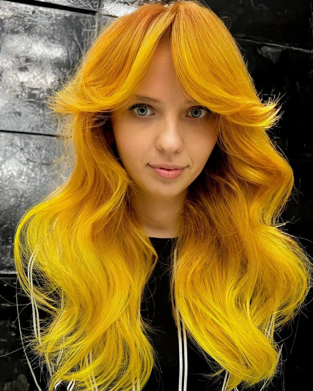 Bright Yellow Long Hair with Curtain Bang