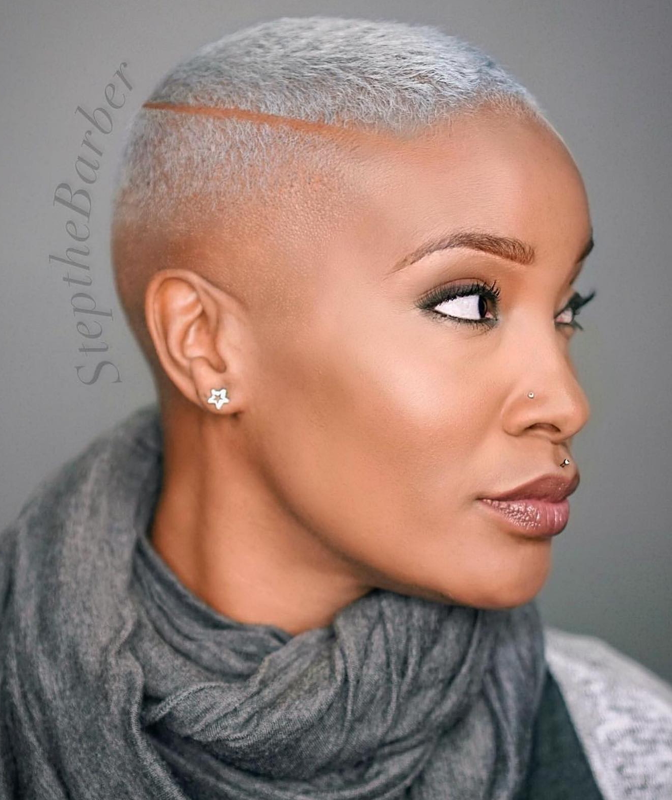 Buzz Cut with Fade for Women on Grey Hair