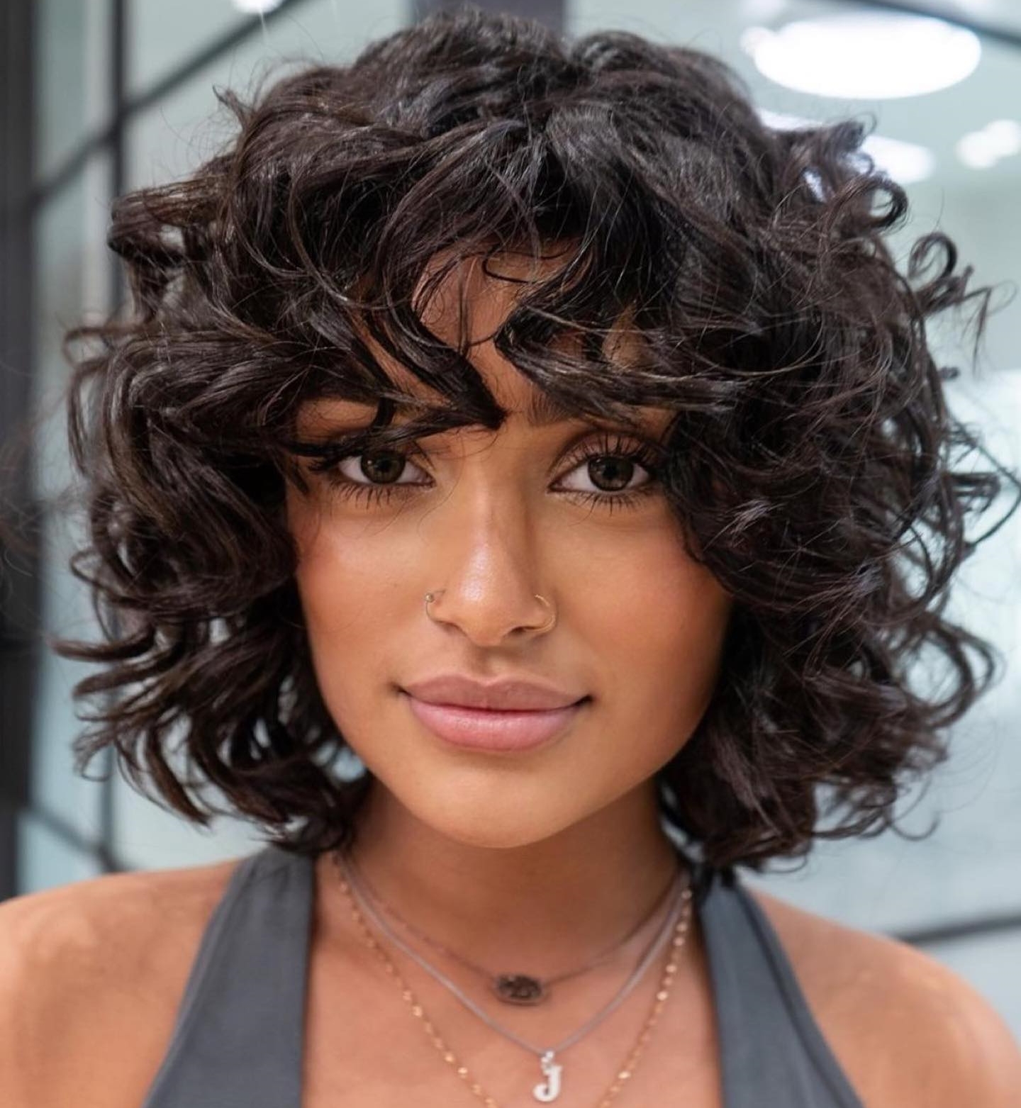 Classic Curly Bob with Heavy Bang