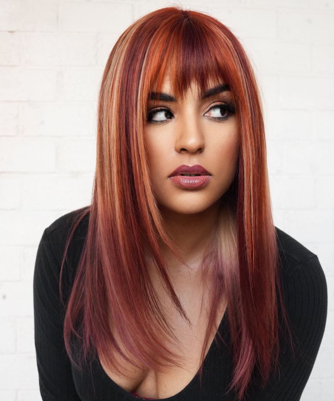 Copper Red Color on Long Straight Hair