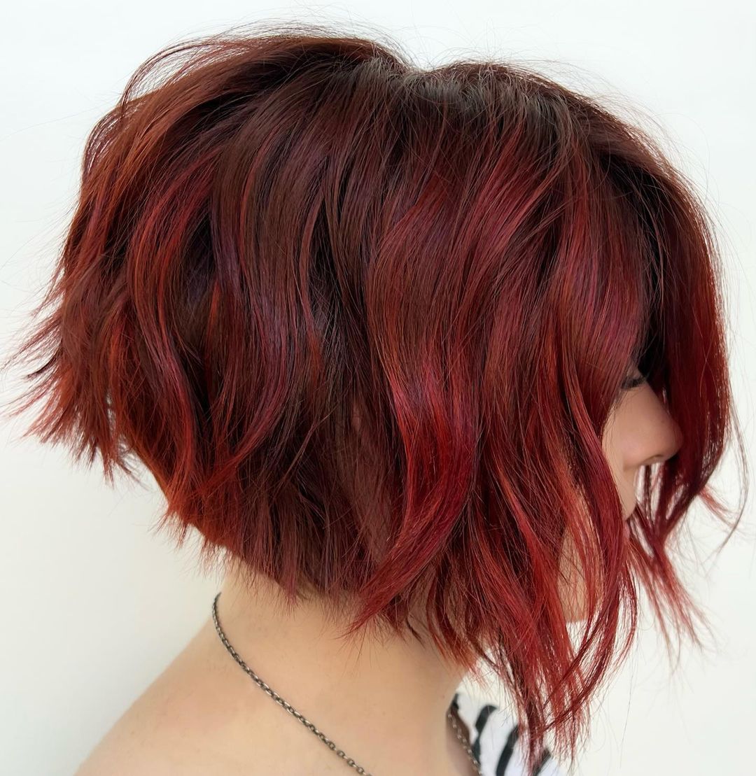 Dark Red Color on Inverted Bob Cut