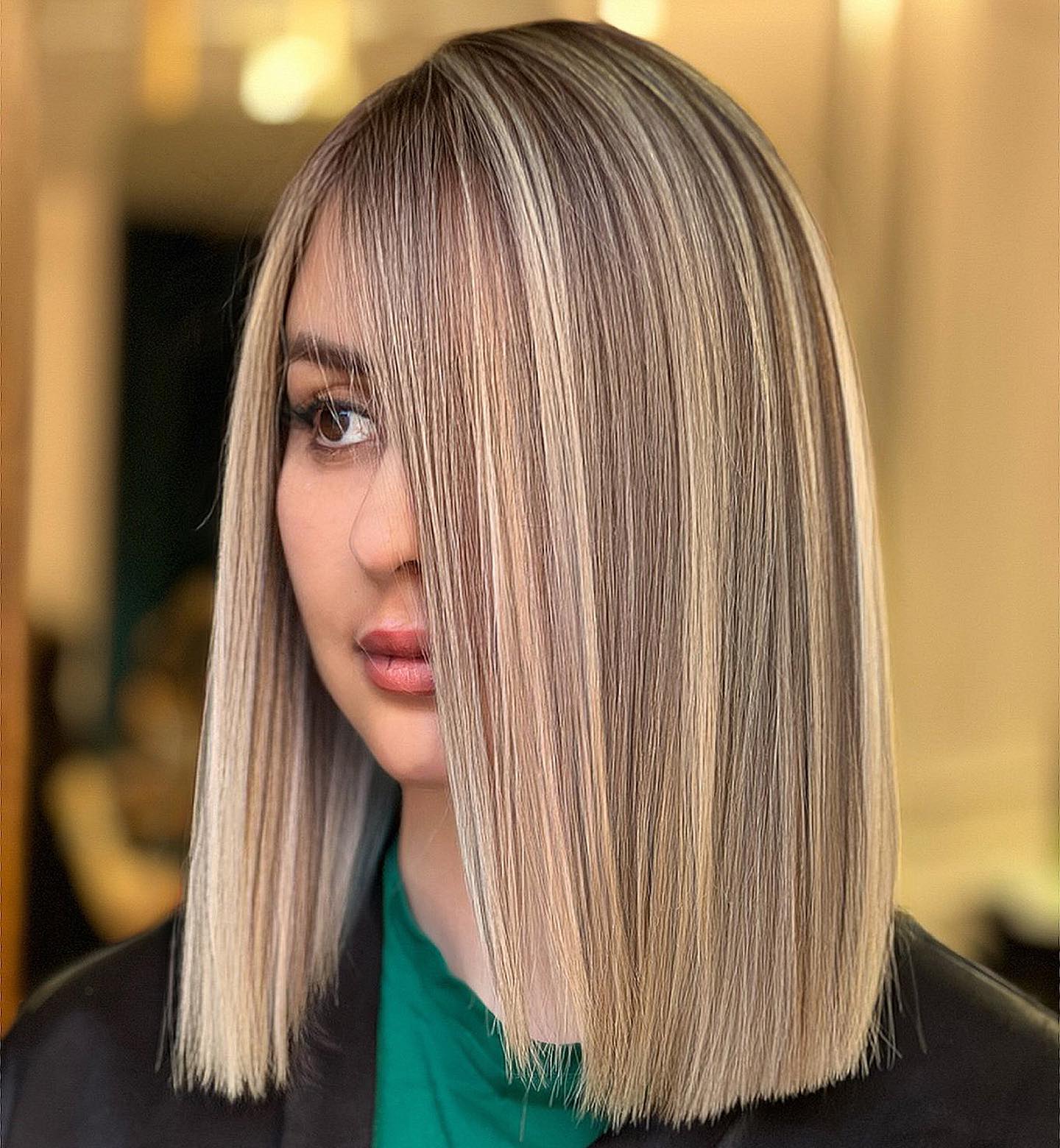 Lob Blunt Cut on Blonde Hair