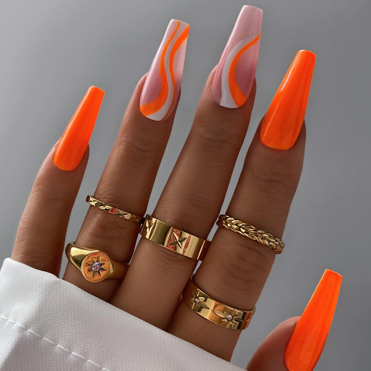 Long Acrylic Orange Nails