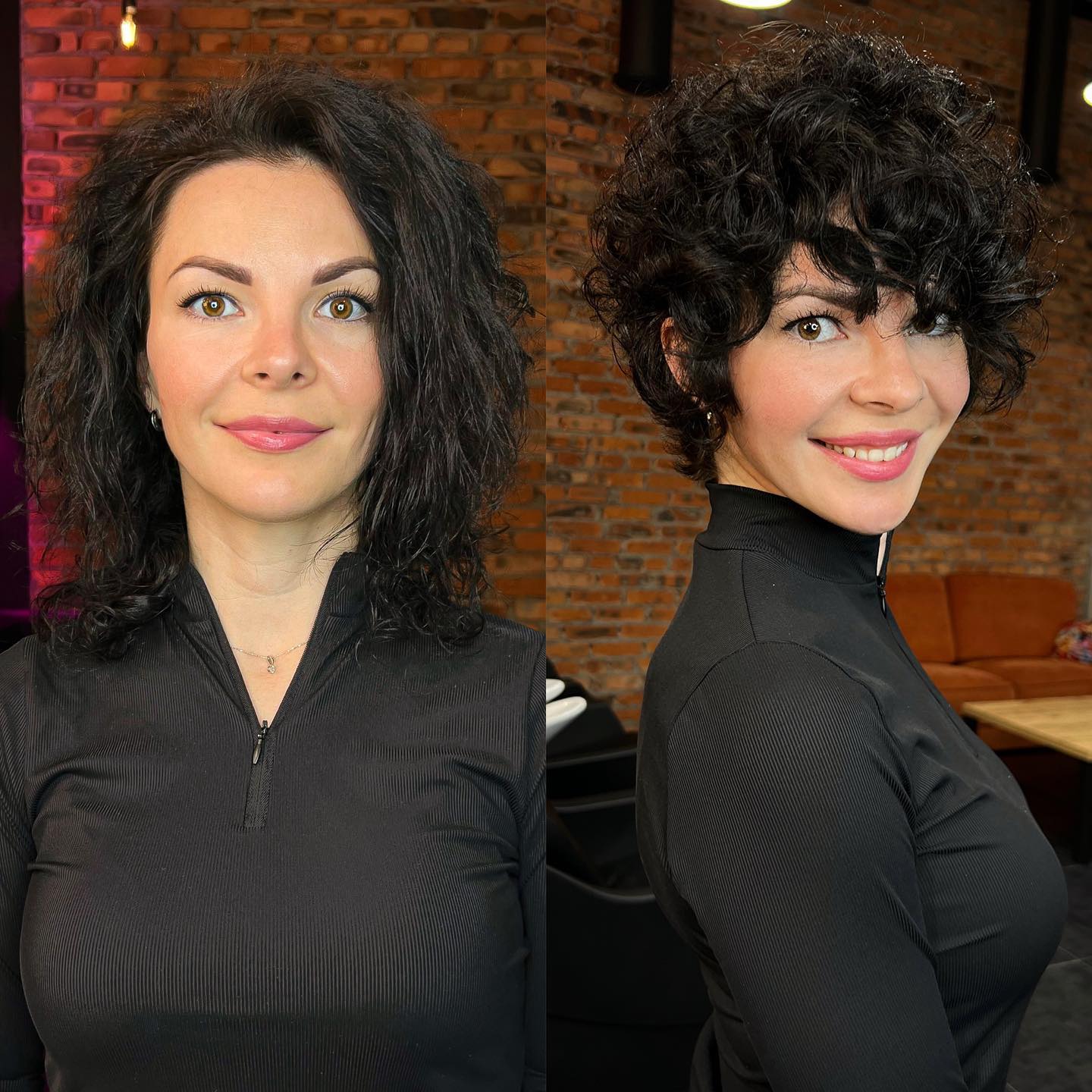 Long Curly Pixie Cut on Dark hair