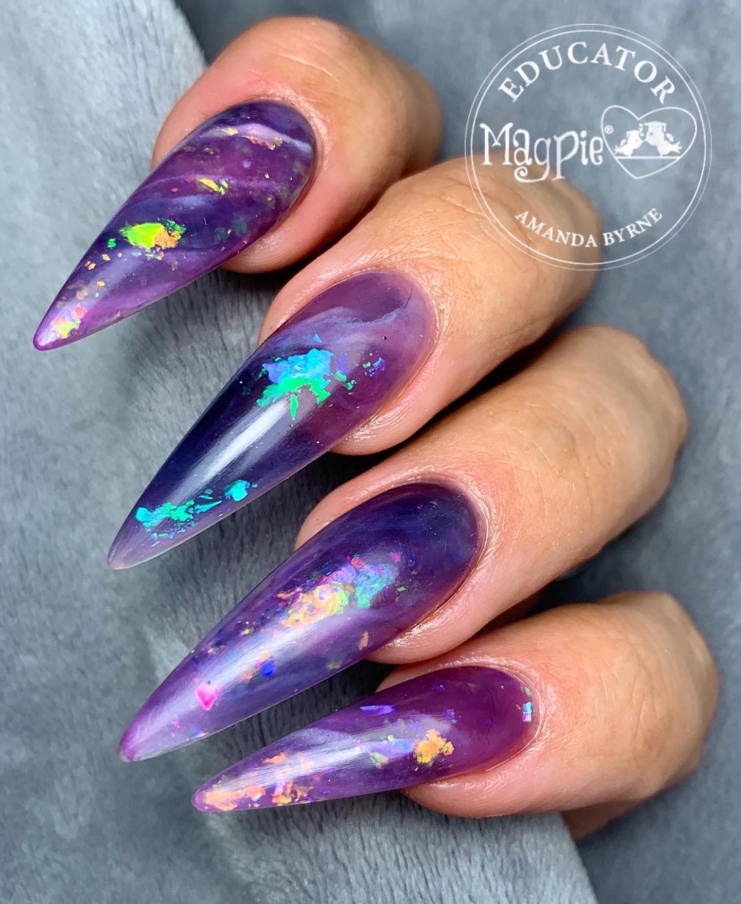 Long Stiletto Dark Amethyst Cosmic Nails