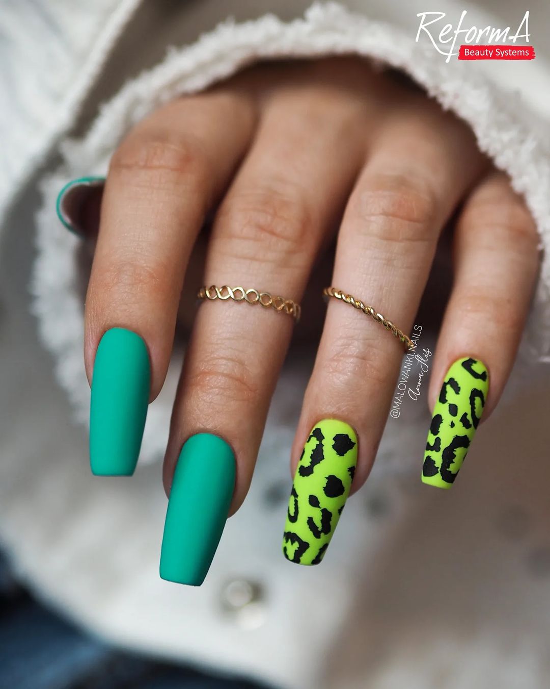 Neon Green Matte Nails with Leopard Print