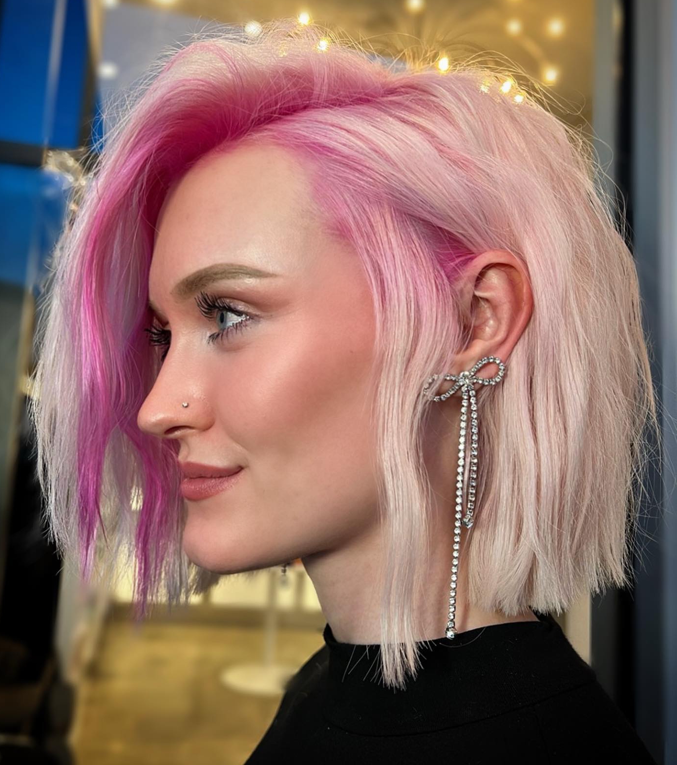 Pastel Pink Hair Color on Bob Cut