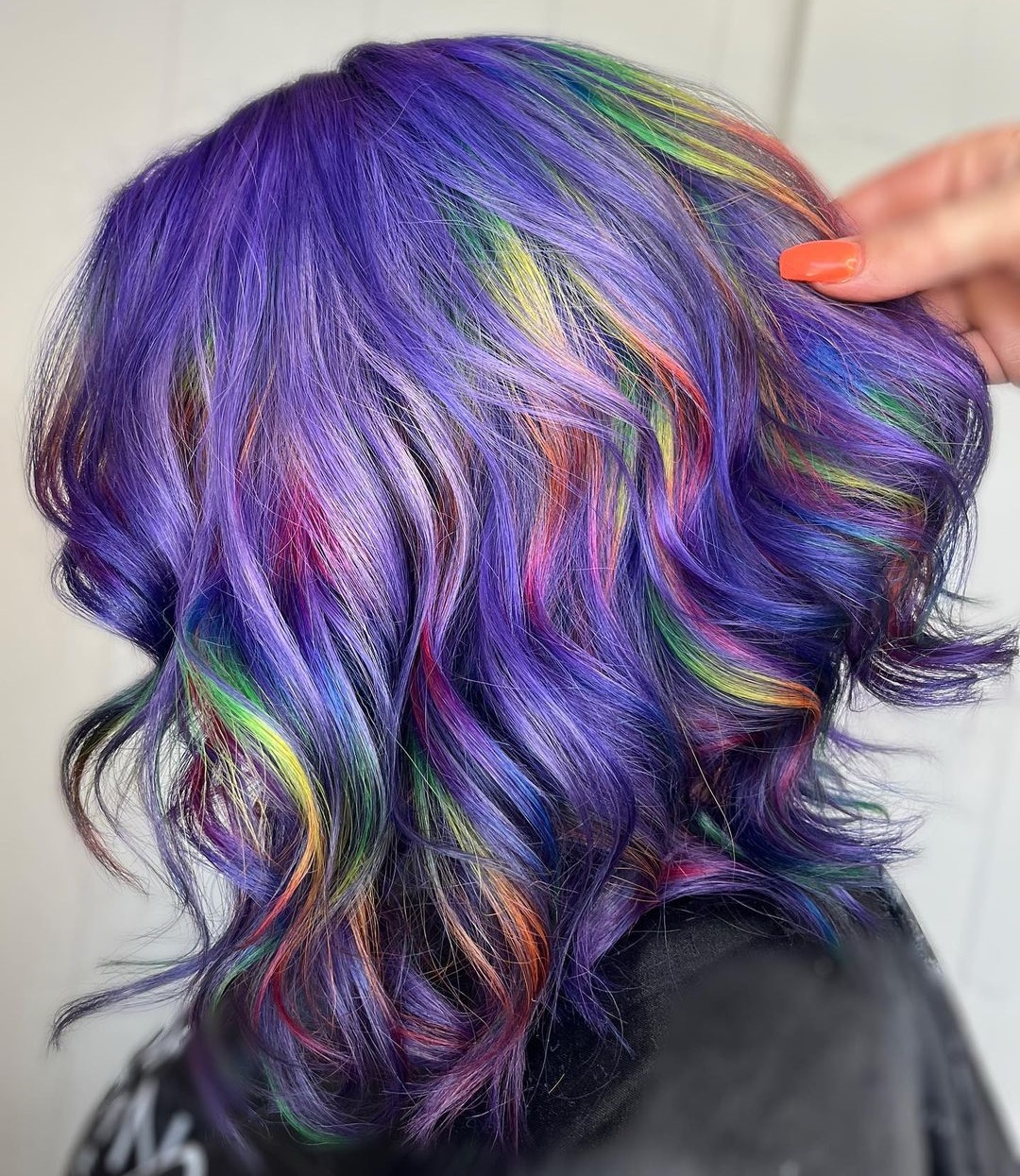Purple Hair with Green and Pink Highlights