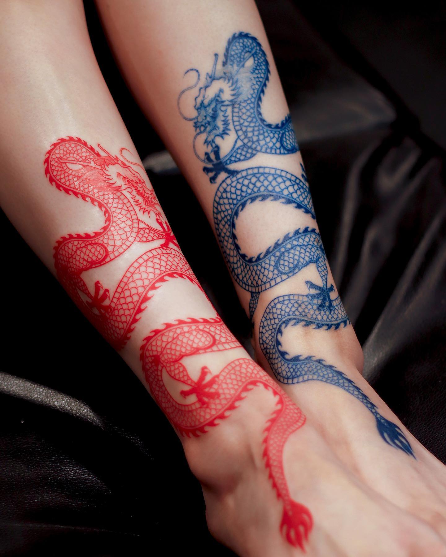 Red and Blue Chinese Dragon Tattoos