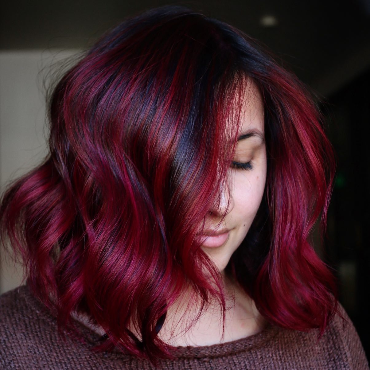 Red Hair Dye on Dark Bob Haircut