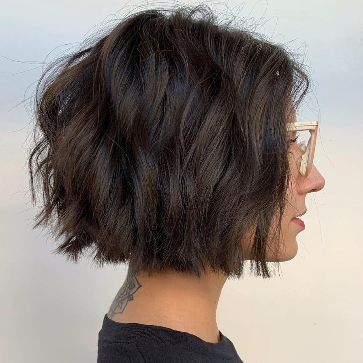 Short Bob Cut on Dark Wavy Hair