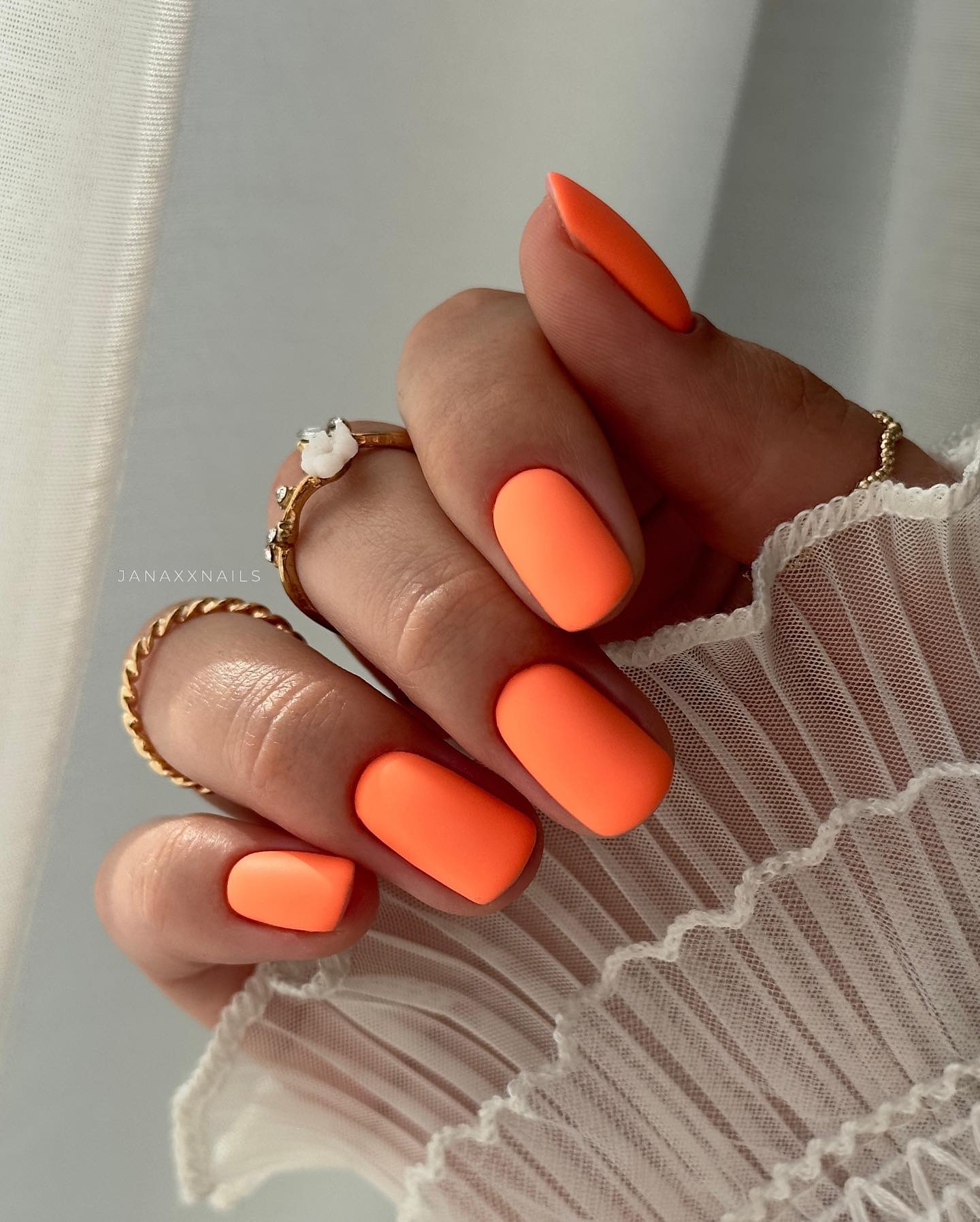 Short Neon Orange Matte Nails