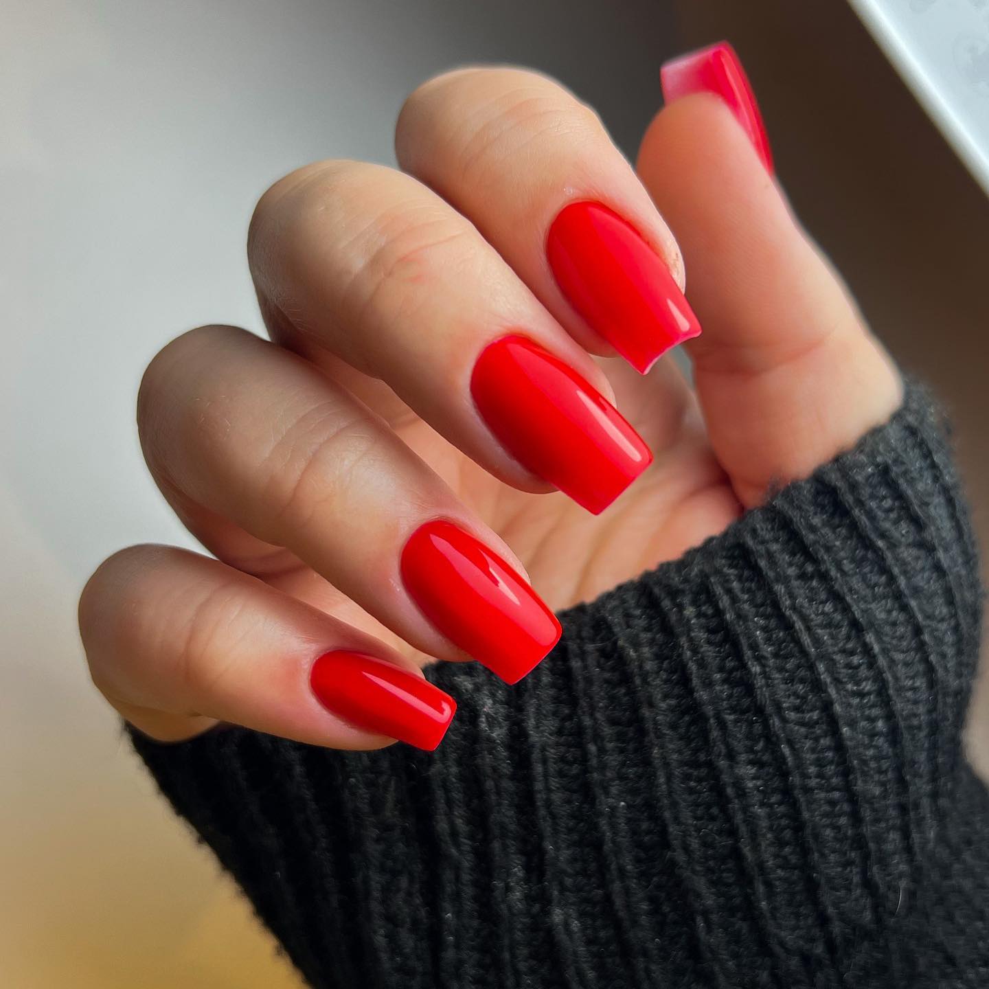 Square Long Bright Red Nails
