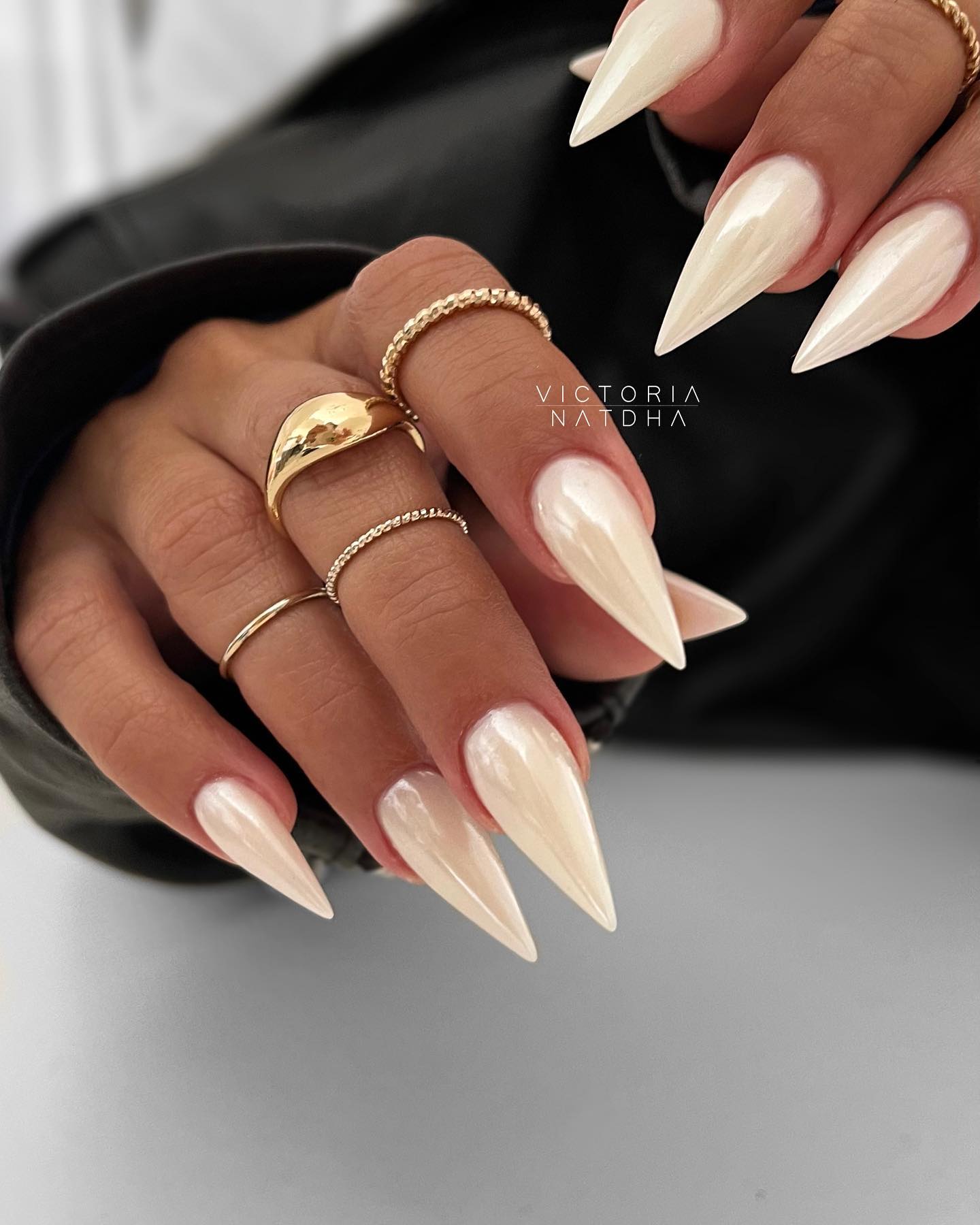 Stiletto White Chrome Nails