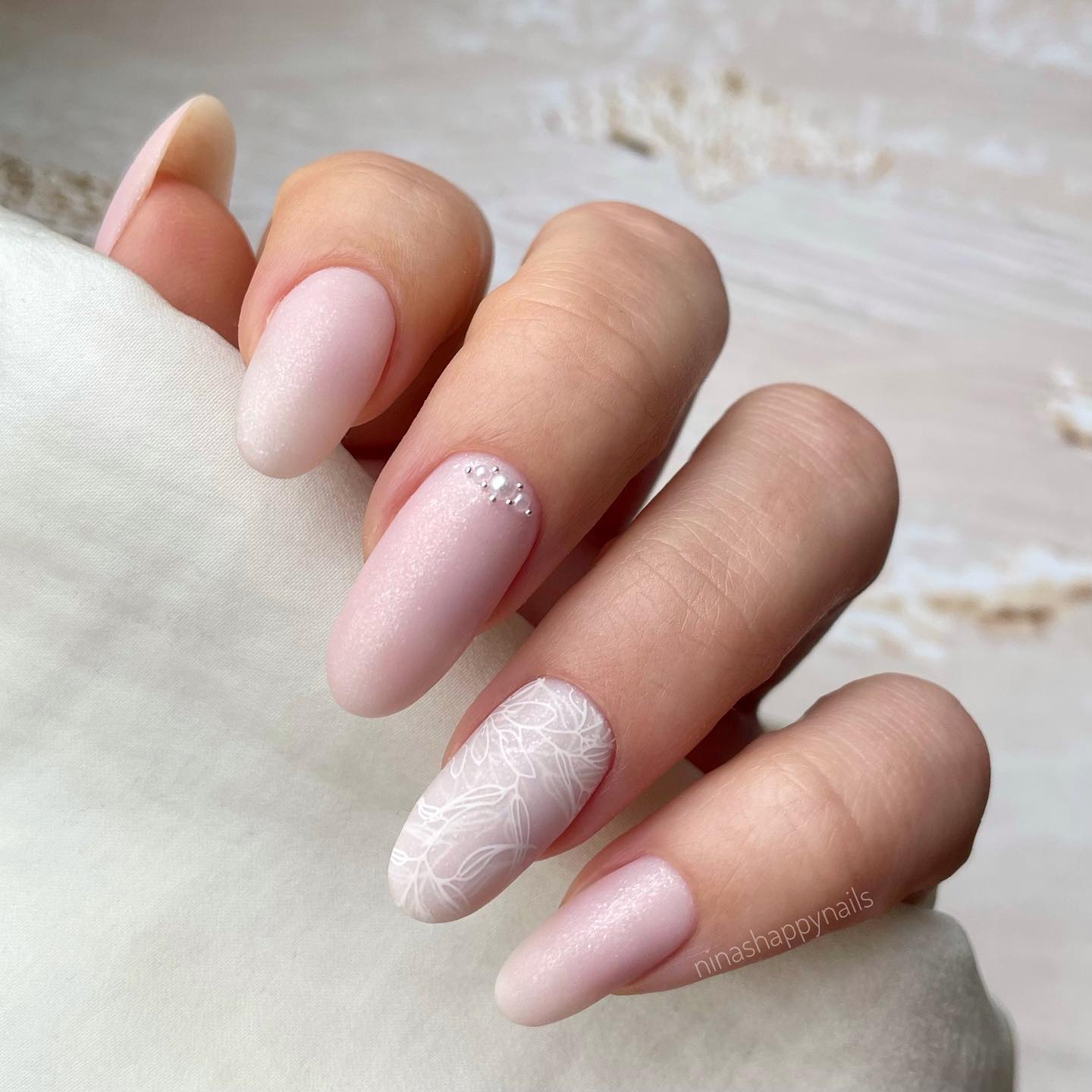 Summer White Nail Design with Pink Glitter